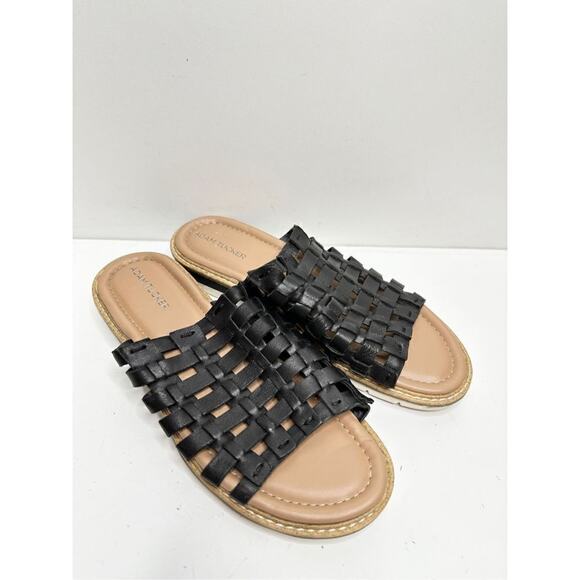Me too Arien Sandals Womens Size 6.5 Black Woven Slip On Leather Slide - Picture 5 of 8